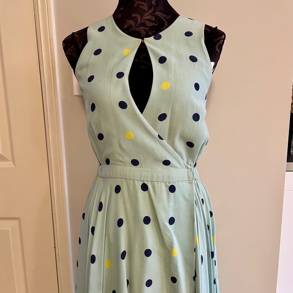 Anthropologie Maple Across The Land Wrap Dress Polka Dot Blue Yellow - Size 2/4 - Picture 5 of 14